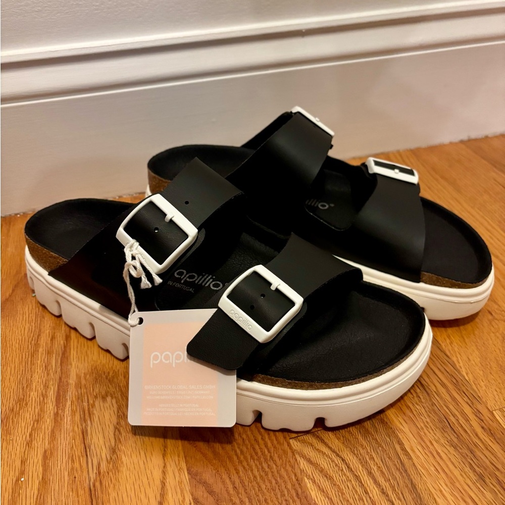 Birkenstock Papillio Black and White Arizona Buckle Sandals size 41/10